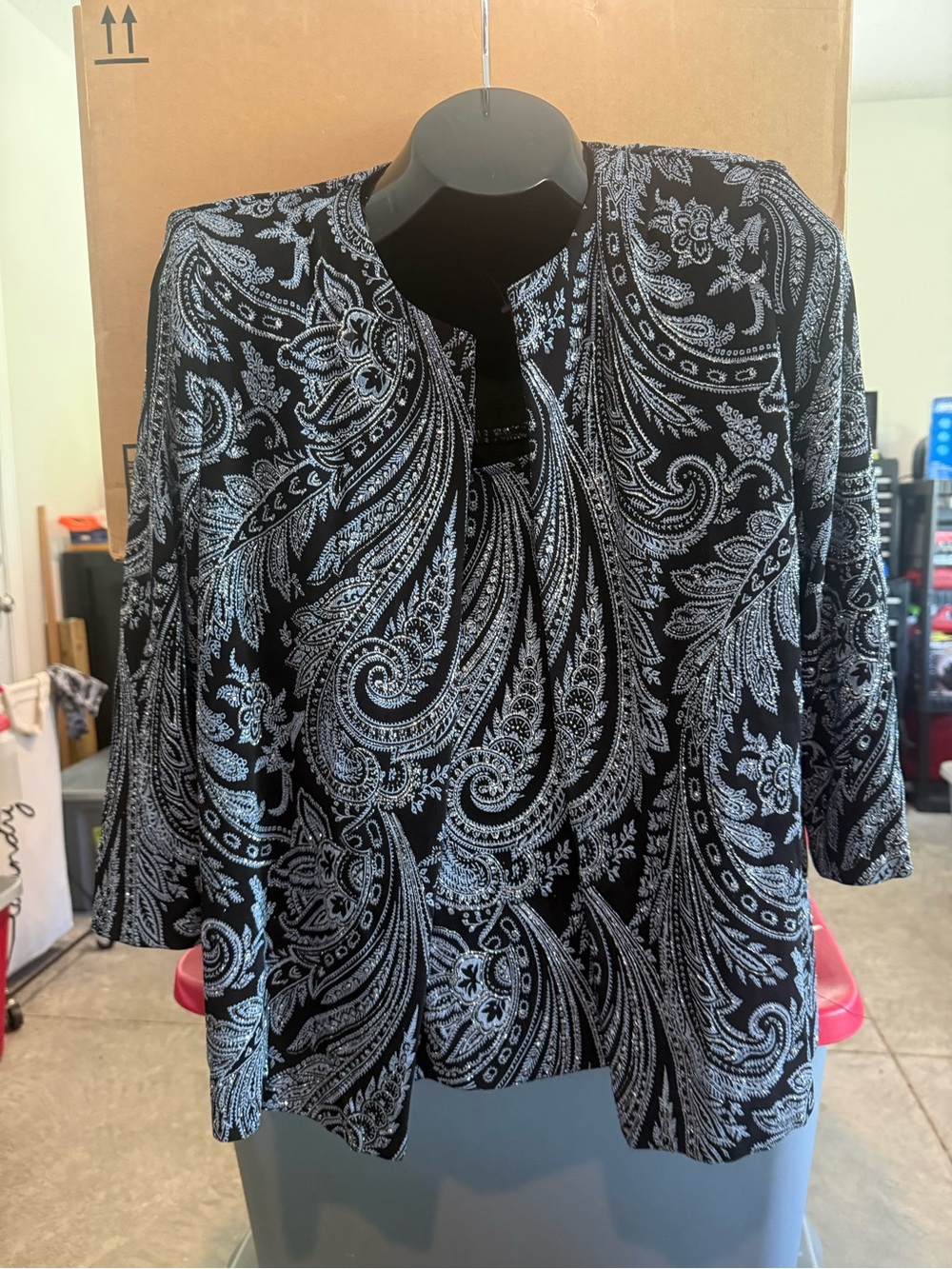 Alex Evenings Black and Silver Paisley Embellished Blouse p83